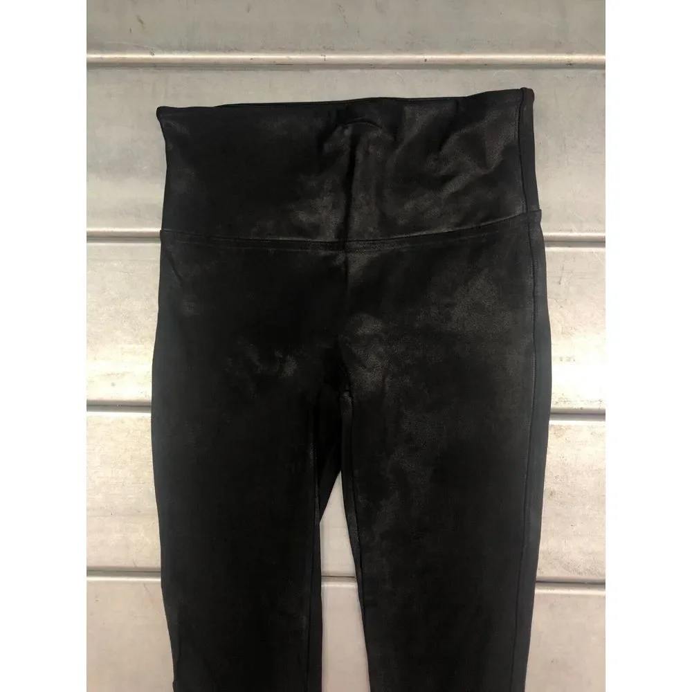 Spanx Leggings Womens Medium Petite Black High Waist Faux Leather Workout Yoga‎